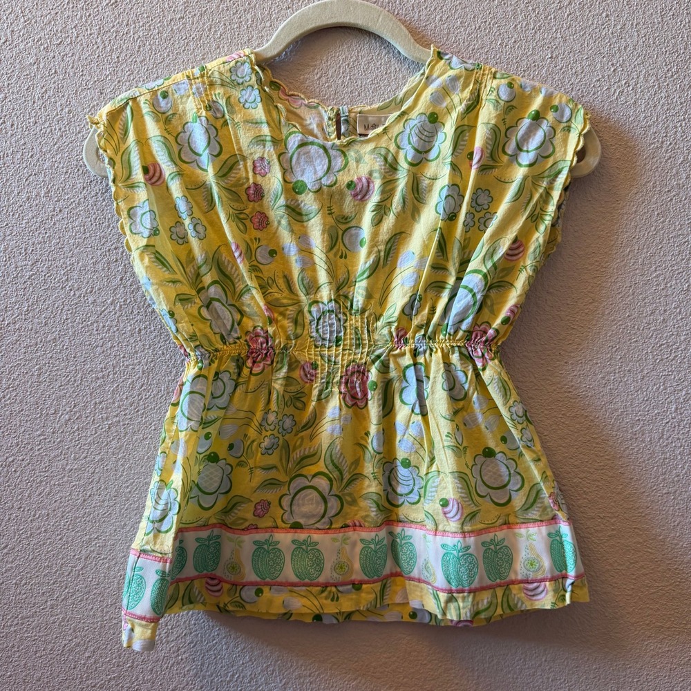 Matilda Jane Girls Yellow Floral Apple Pear Smocked Cotton Tunic Top Size 8